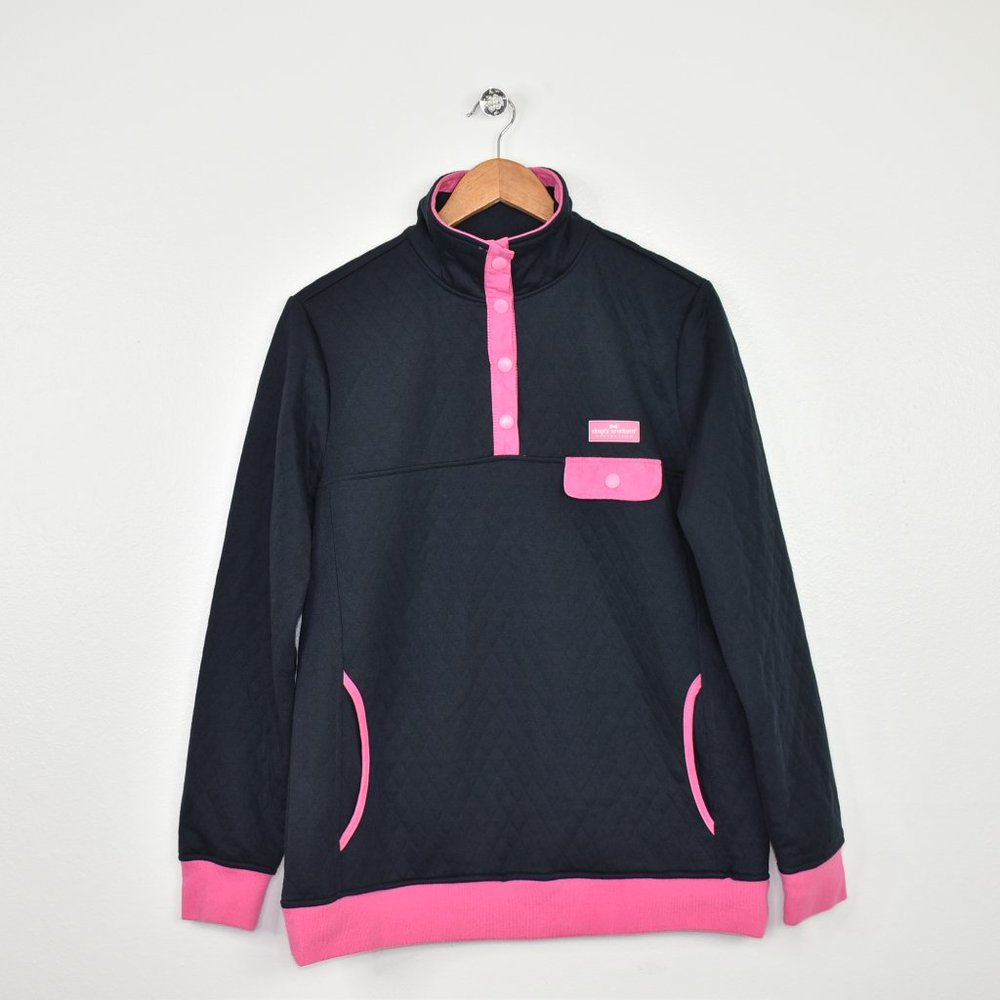 Simply Southern‎ Black Pink Quilted 1/4 Snap Pullover Size M Sweatshirt Jacket